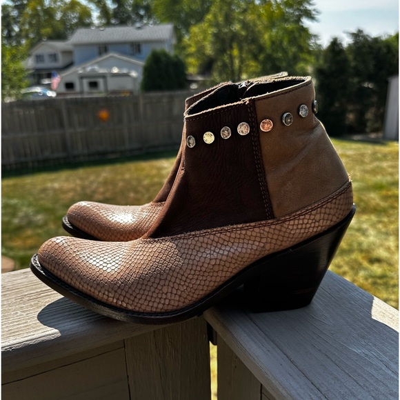 LIBERTY Black Shoes - Liberty Black Western ankle boots / booties snakeskin and nubuck leather
